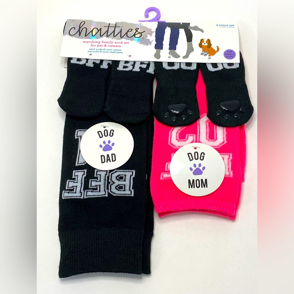 ✅ Chatties Matching Family Sock Set For Pet & Owners 3-pc For Small Pups White
